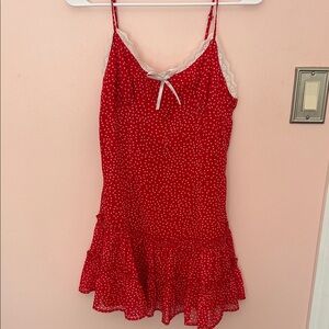 Red Polka Dot Mini Dress with Lace Trim